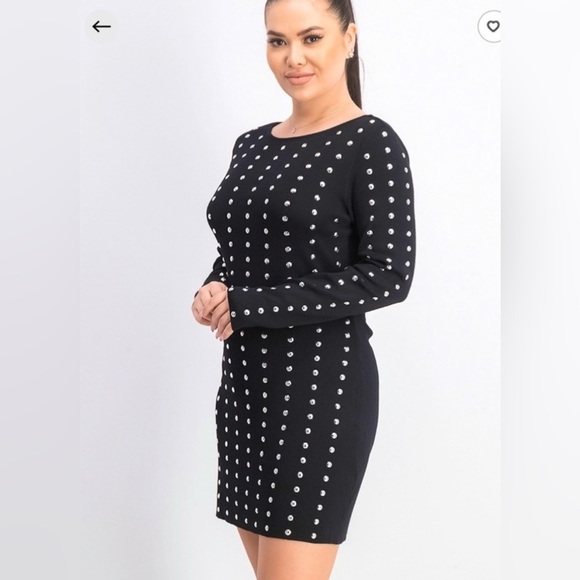 INC International Concepts Black Studded Mini Fitted Dress Long Sleeve Size L - Picture 10 of 10